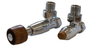 Комплект уголовой Хром 1/2 х M22x1,5, термостатическая головка с цилиндрической деревянной рукояткой